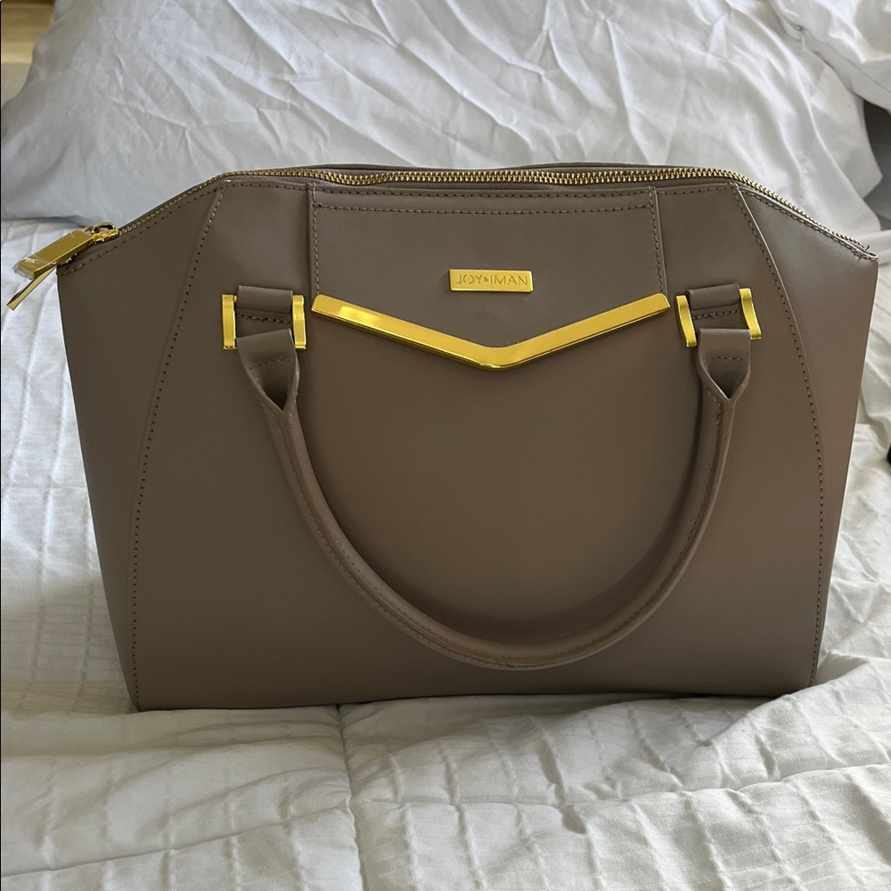 Joy & Iman Taupe Satchel with Gold Accents